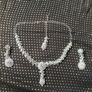 Silver and Crystal Stones Indian Costume Jewelry Set